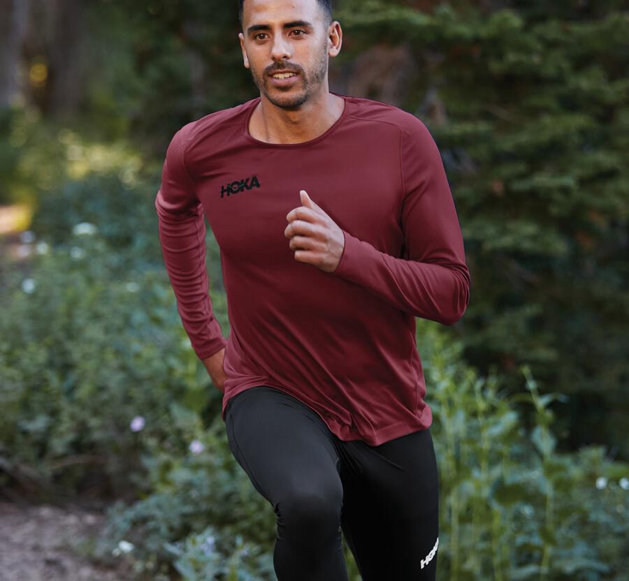 Hoka Australia One One Performance Long Sleeve - Mens Tops Brown - NPQDI-5890